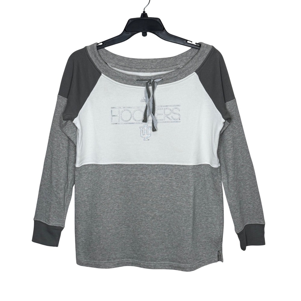 Adidas Women's Gray/White IU Hoosiers Boat Neck French Terry‎ Sweatshirt Size Lg
